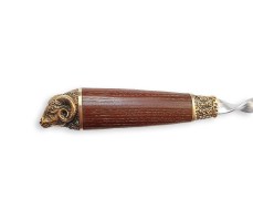 Шампур элитный с узором, овальная ручка термоясень большая, латунный декор 650(450)х12х2,5 (баран) 2K-024el